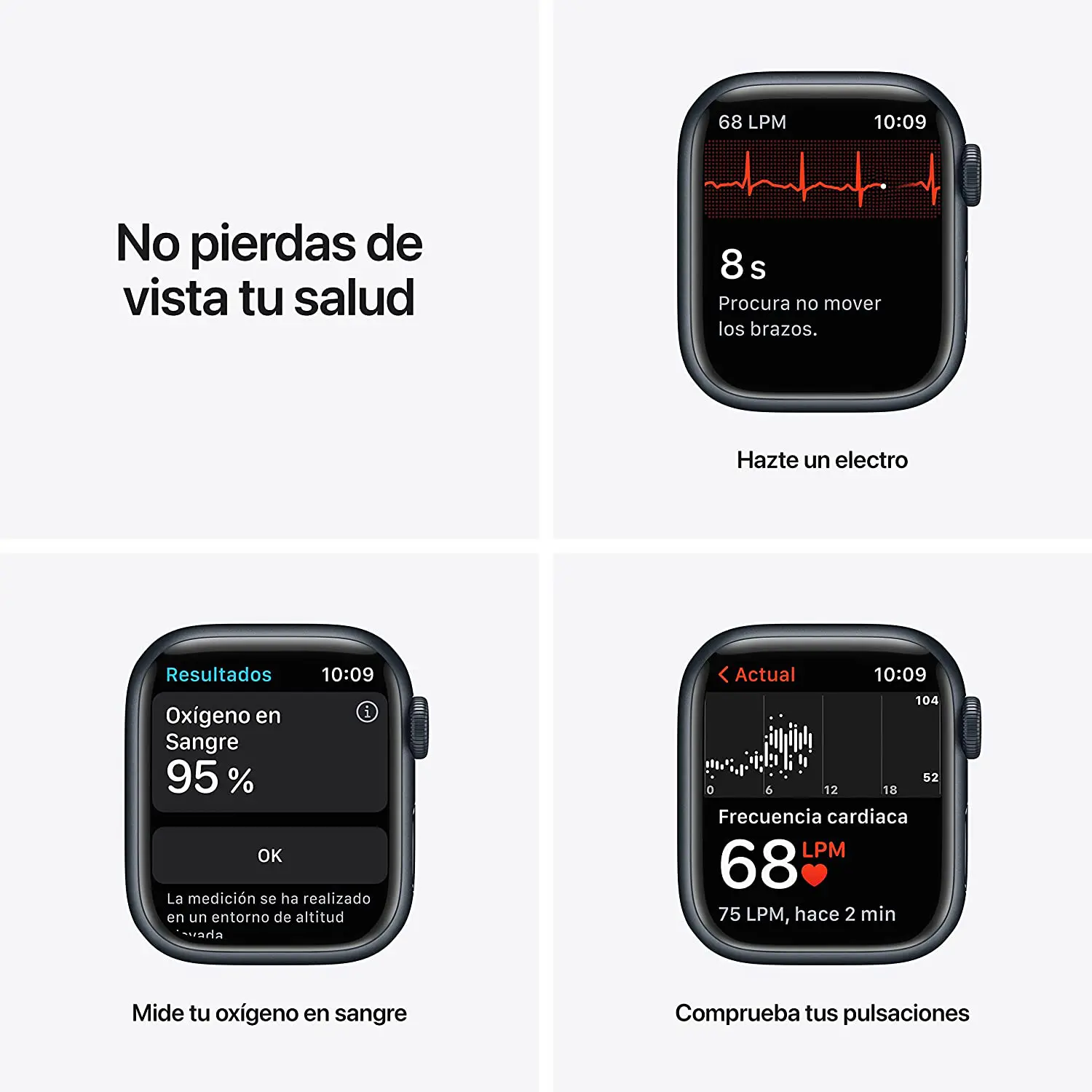 Apple Watch Series 7 (GPS + Cellular) - Caja de Aluminio en Color Medianoche de 41 mm - Correa Deportiva en Color Medianoche - Talla única - Detalle funciones