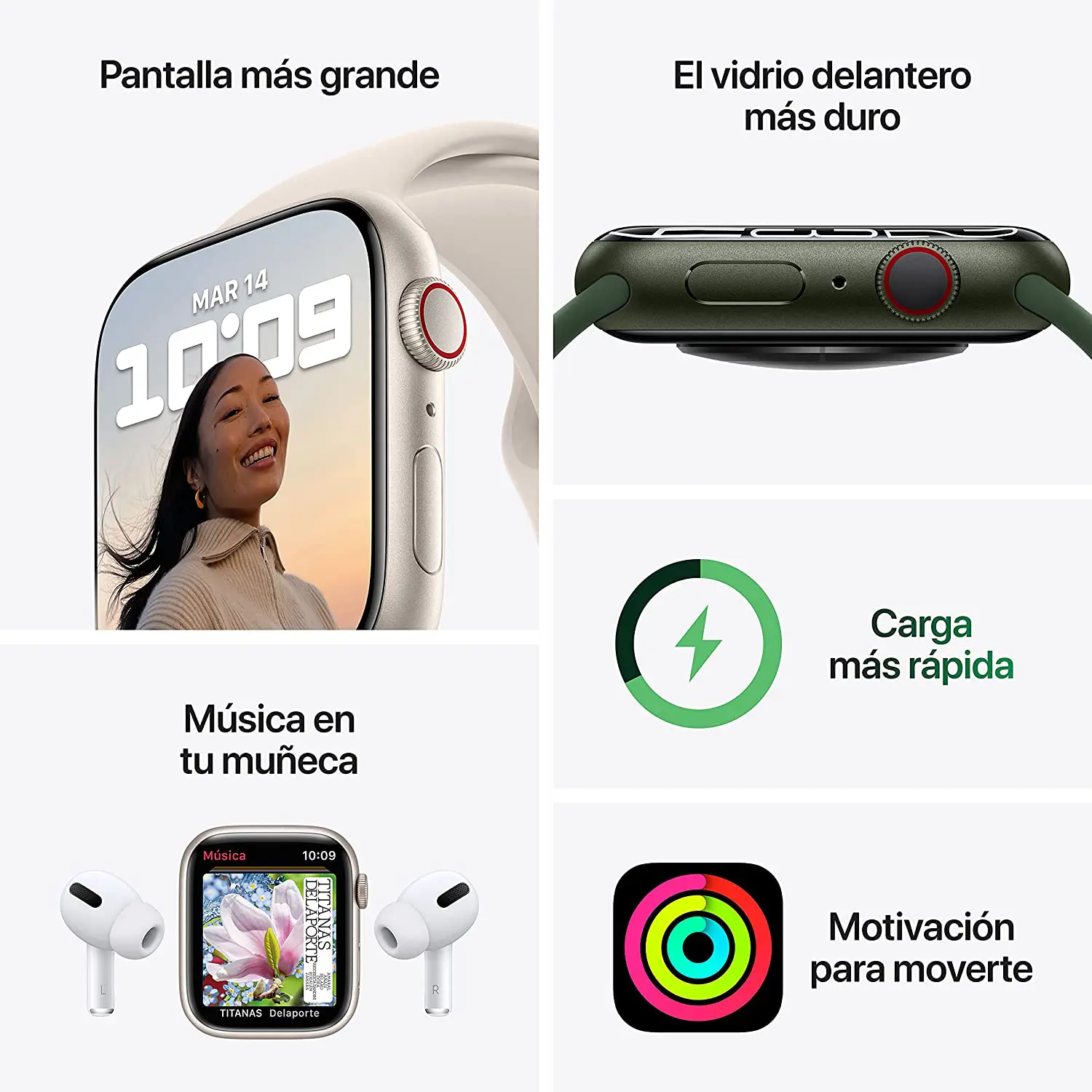 Apple Watch Series 7 (GPS + Cellular) - Caja de Aluminio en Color Medianoche de 41 mm - Correa Deportiva en Color Medianoche - Talla única - Detalle novedades