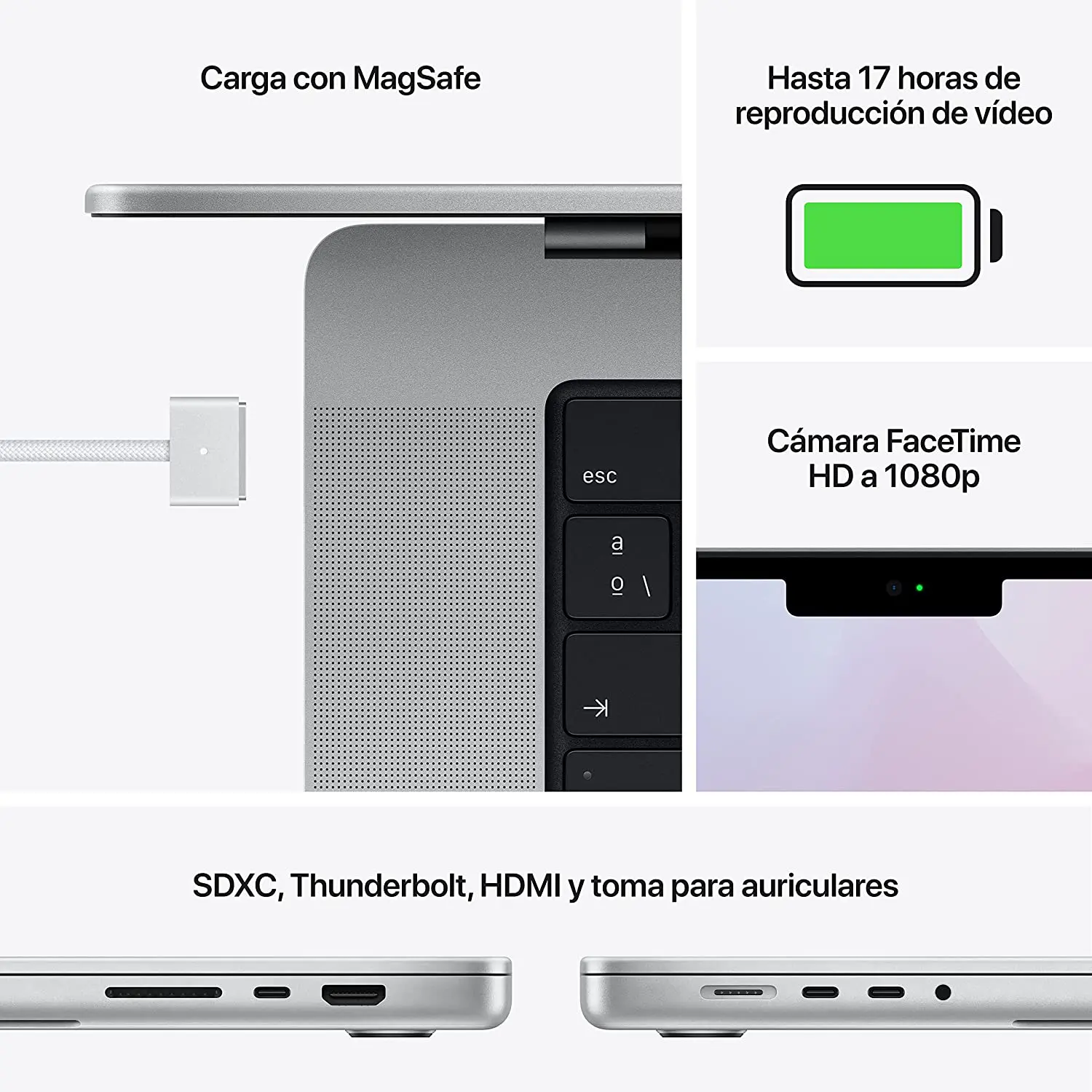 2021 Apple MacBook Pro (de 14 pulgadas, Chip M1 Pro de Apple con CPU de diez núcleos y GPU de dieciséis núcleos, 16 GB RAM, 1 TB SSD) - Plata - Mejoras
