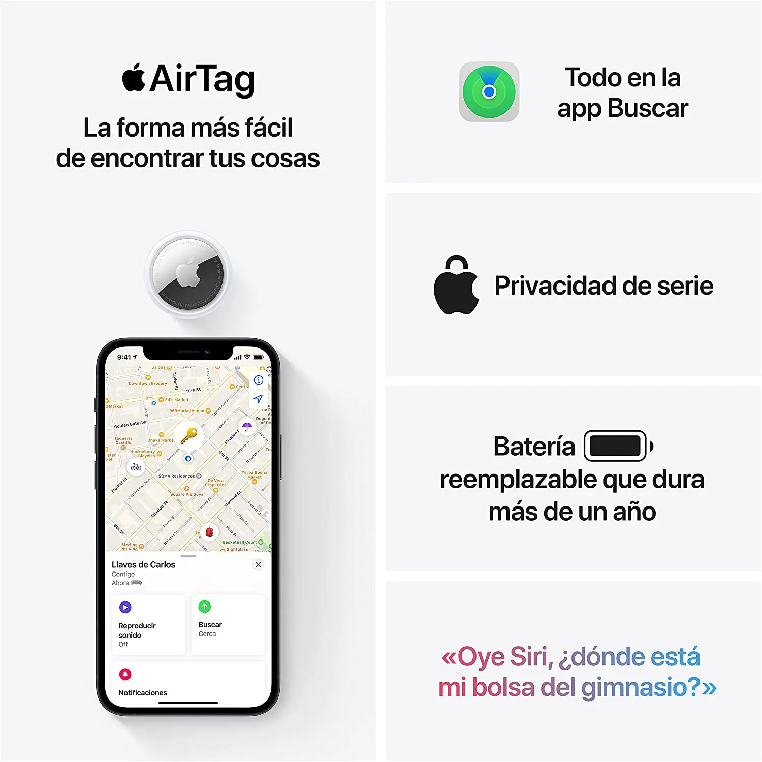 Apple AirTag con algunas de sus funcionalidades